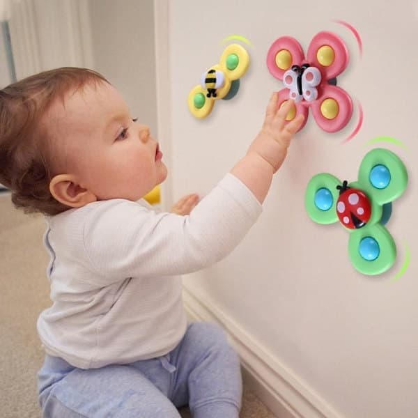 OBOSOE 3-Pack - Fidget Spinner med Sugkopp för Barn - Snurrande Leksak multifärg