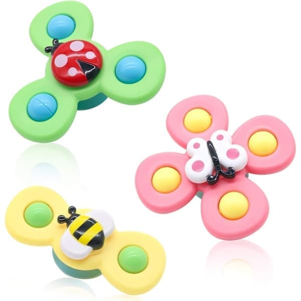 OBOSOE 3-Pack - Fidget Spinner med Sugkopp för Barn - Snurrande Leksak multifärg