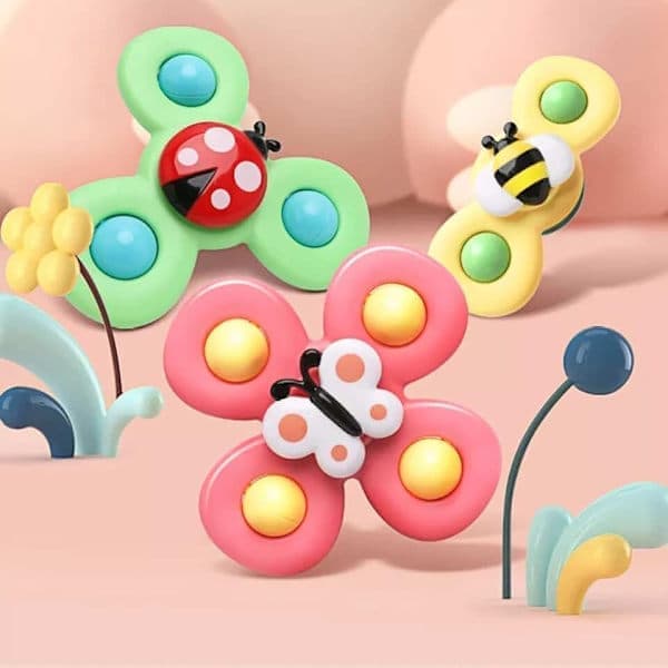 OBOSOE 3-Pack - Fidget Spinner med Sugkopp för Barn - Snurrande Leksak multifärg