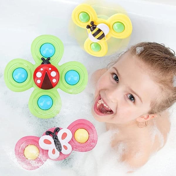 OBOSOE 3-Pack - Fidget Spinner med Sugkopp för Barn - Snurrande Leksak multifärg