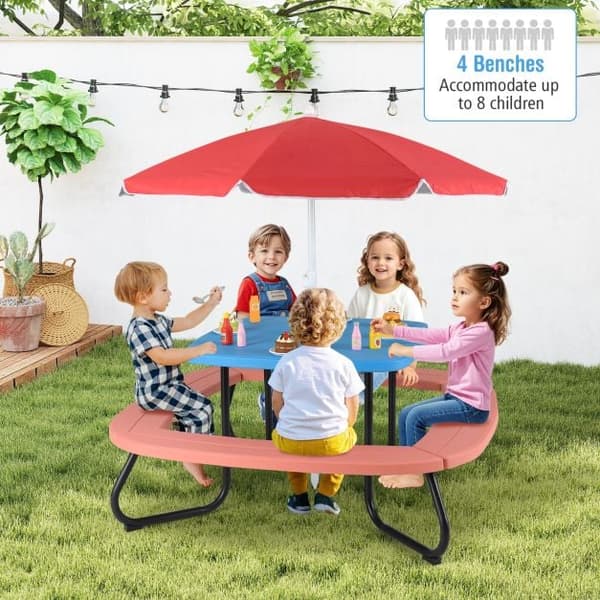 Børne picnic bord, 125x125x100-160 cm, Multifarvet