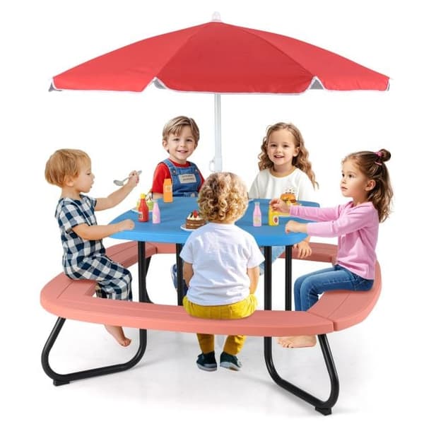 Børne picnic bord, 125x125x100-160 cm, Multifarvet