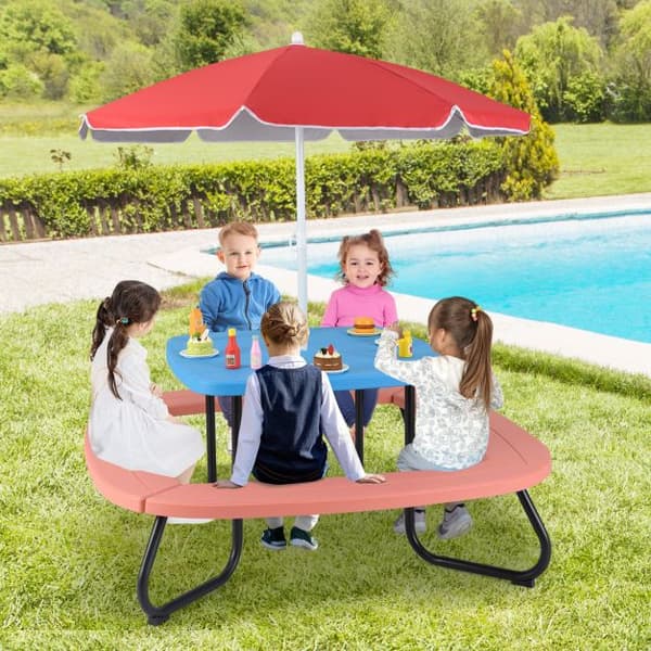 Børne picnic bord, 125x125x100-160 cm, Multifarvet