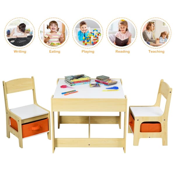 Barns Multiaktivitetsbord & Stolar Set, 62x62x48 cm, Naturgrå