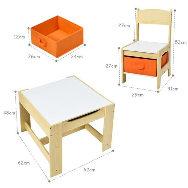 Barns Multiaktivitetsbord & Stolar Set, 62x62x48 cm, Naturgrå