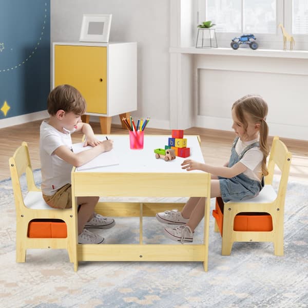 Barns Multiaktivitetsbord & Stolar Set, 62x62x48 cm, Naturgrå