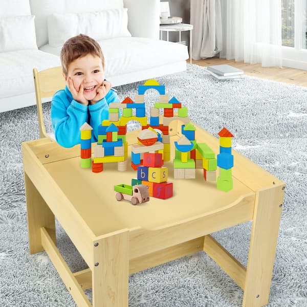 Barns Multiaktivitetsbord & Stolar Set, 62x62x48 cm, Naturgrå
