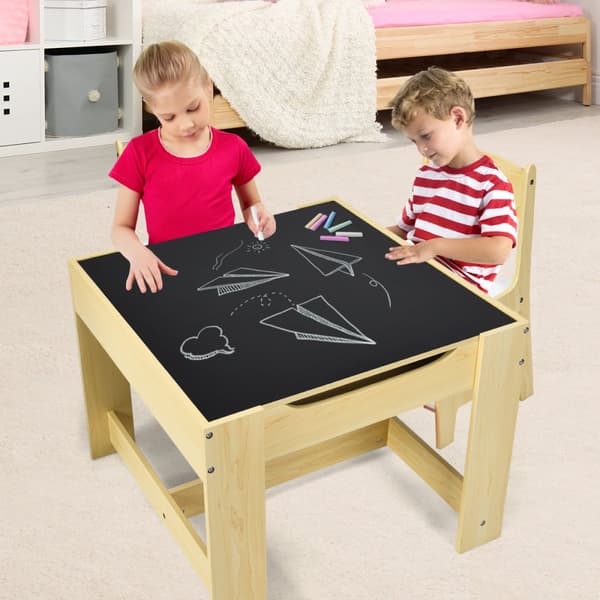 Barns Multiaktivitetsbord & Stolar Set, 62x62x48 cm, Naturgrå