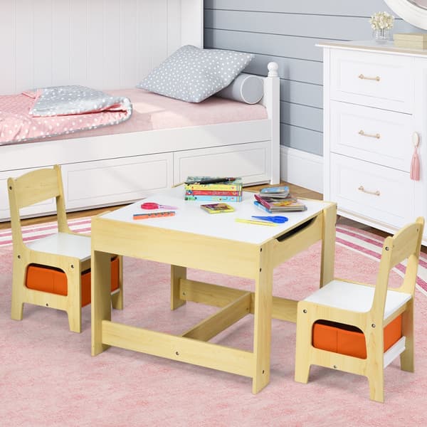 Barns Multiaktivitetsbord & Stolar Set, 62x62x48 cm, Naturgrå