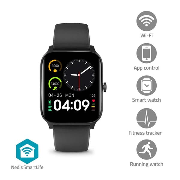 Nedis SmartLife Ur | 1.69 " | LCD | IP68 | Maksimal driftstid: 240 timer | Android™ / IOS | Sort
