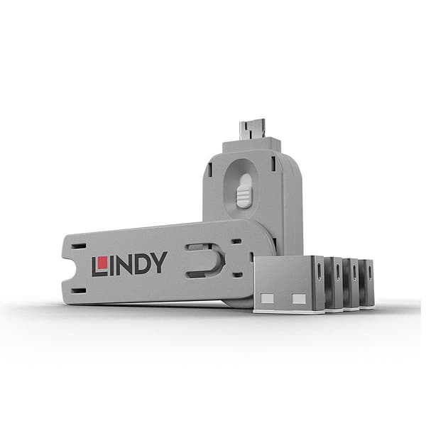 Lindy USB-portlås (4 styk) med nøgle: Kode Hvid (40454)