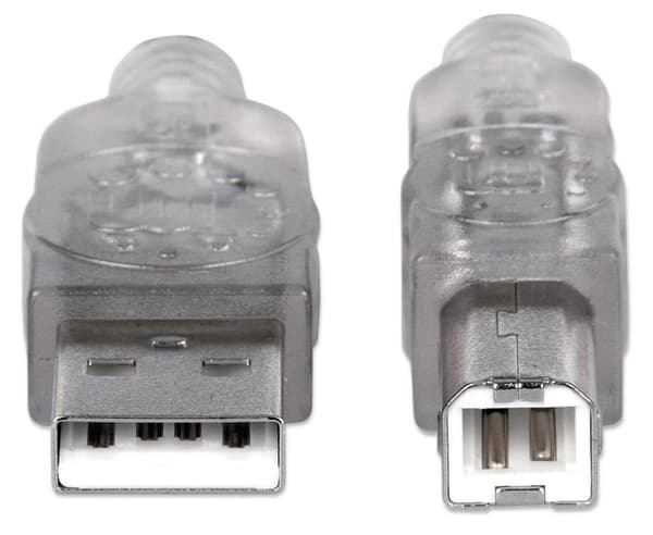 Manhattan 340458 Hi-Speed USB 2.0 -liitäntäkaapeli (tyypin A liitin tyypin B liittimeen) 3 m kirkas/hopea