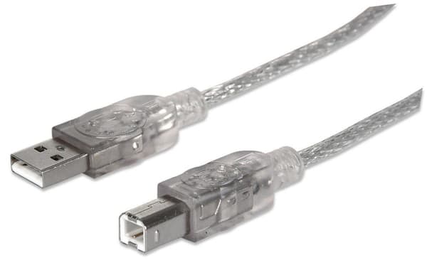 Manhattan 340458 Hi-Speed USB 2.0 anslutningskabel (typ A-kontakt till typ B-kontakt) 3m klar/silver