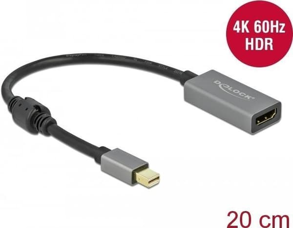 DeLOCK - Højhastigheds video-/lydkabel - DisplayPort / HDMI - DisplayPort (M) til HDMI (W) - 20 cm - grå, sort - aktiv (66570)