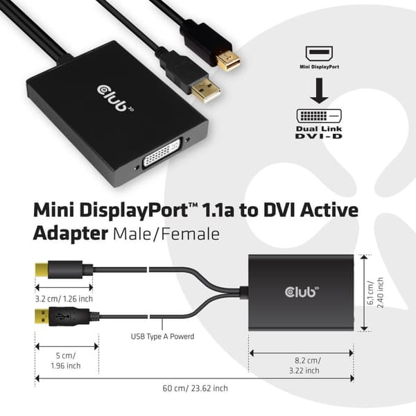 CLUB3D cac-1130 MiniDP/USB-A DVI-D Svart