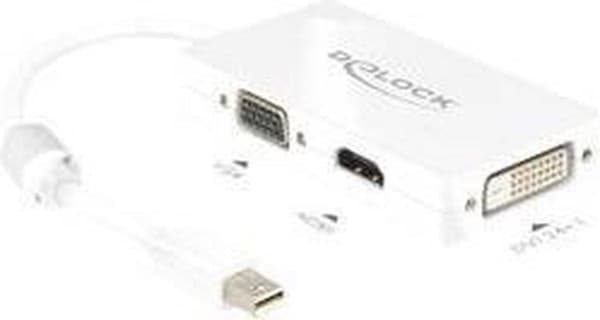 DeLOCK Premium Mini DisplayPort 1.1a till HDMI, DVI och VGA-adapter / vit - 0,15 meter