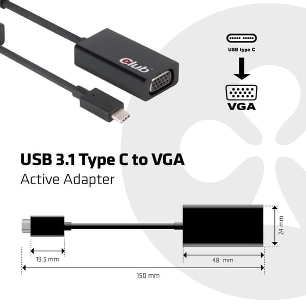 Club 3D USB 3.1 Type C till VGA Active Adapter