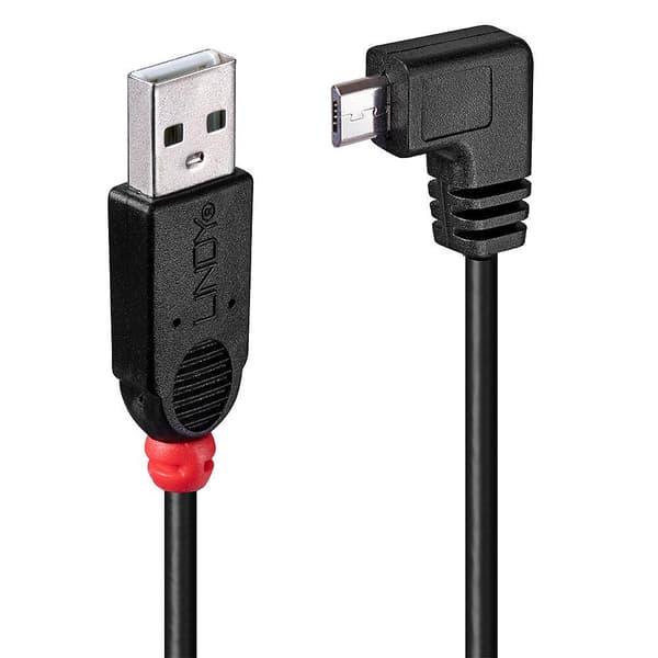 Lindy - USB-kabel - USB Typ A 4-stift (M) - 5-stift Micro USB Typ B (M) - 2,0 m (USB/USB2.0) - gjuten 90 graders kontakt (31977)