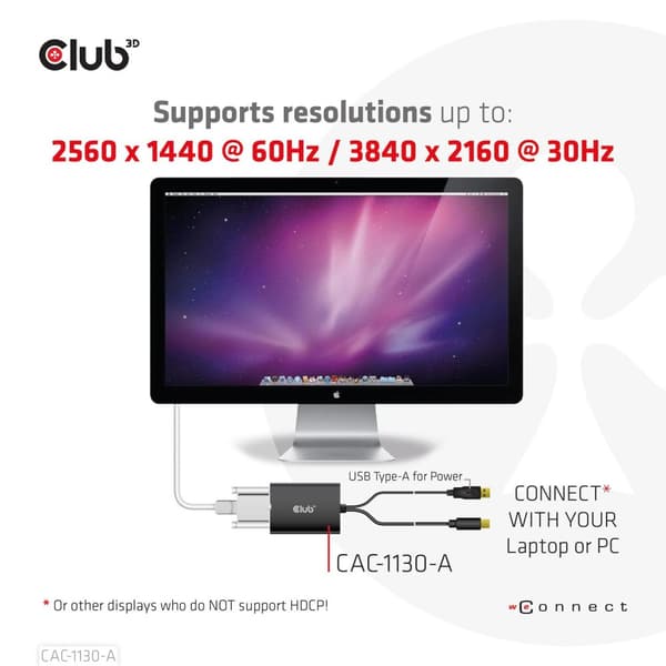 CLUB3D Mini DisplayPort till Dual Link DVI - HDCP OFF version för Apple Cinema Displays Active Adapter (CAC-1130-A)