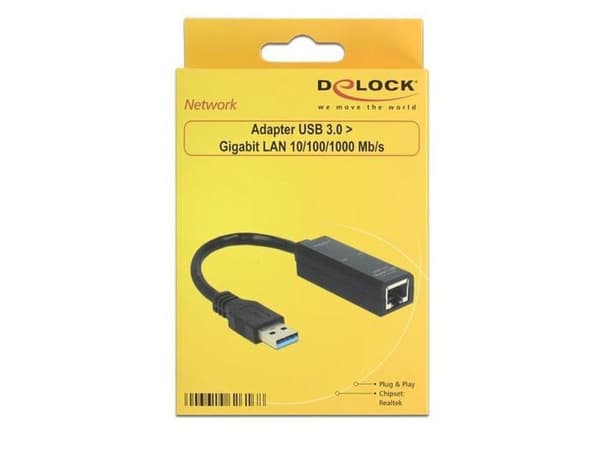 DeLOCK Premium USB-A til RJ45 Gigabit Ethernet LAN-adapter - USB3.0 - CAT6 / sort - 0,10 meter