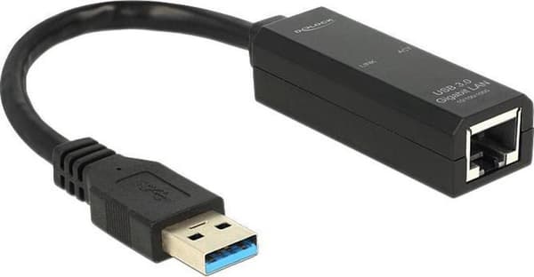 DeLOCK Premium USB-A til RJ45 Gigabit Ethernet LAN-adapter - USB3.0 - CAT6 / sort - 0,10 meter