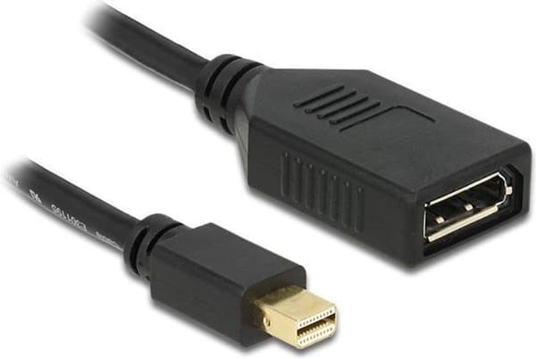 Delock 65554 DisplayPort-adapter [1x Mini DisplayPort-kontakt - 1x DisplayPort-uttag] Svart Med ferritkärna 21,00 cm