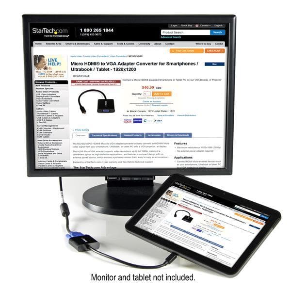 StarTech.com Micro HDMI till VGA Adapter Converter för surfplattor/smartphones/ Ultrabook -Micro HD hane till VGA hona - 1920x1200
