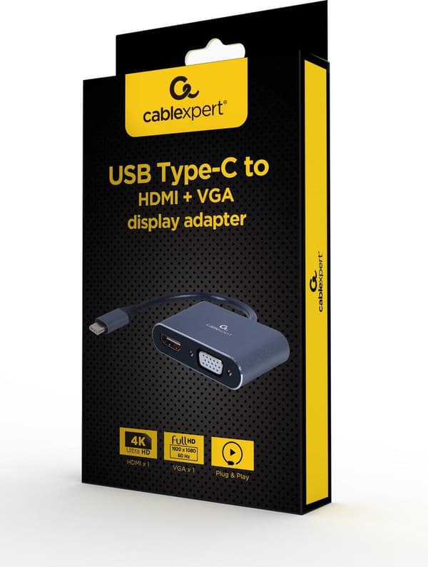 Cablexpert A-USB3C-HDMIVGA-01 videokabeladapter 0,15 m USB Type-C HDMI + VGA (D-Sub) Grå