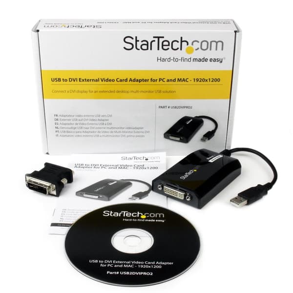 StarTech.com USB–DVI-videosovitin - Ulkoinen moninäyttöinen näytönohjain PC:lle ja MAC:lle - 1920x1200 - Ulkoinen videosovitin - DisplayLink DL-195 -