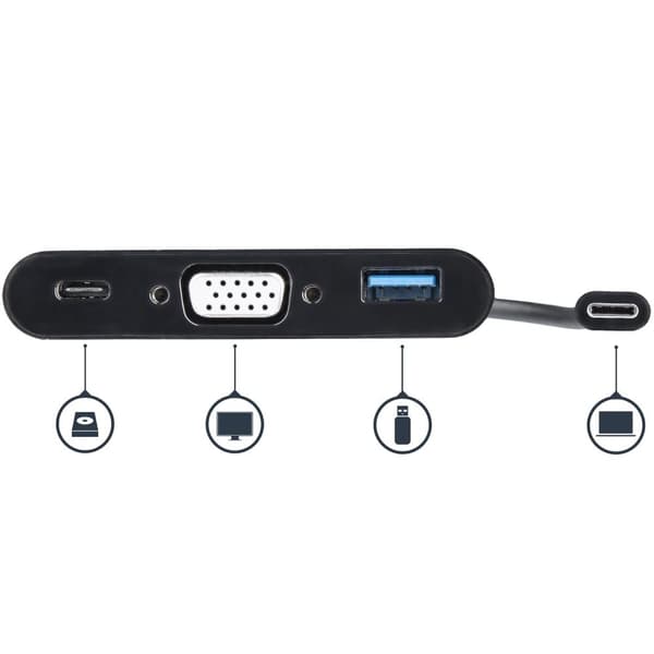 StarTech.com USB-C til VGA multifunktionsadapter med strømforsyning og USB-A-port