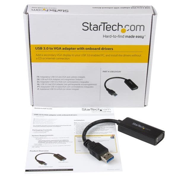 StarTech.com USB3.0 til VGA Adapter / Konverter - 1920x1200 - Ekstern videoadapter - 512MB DDR2 - SuperSpeed USB3.0 - D-Sub - Sort (USB32VGAV)