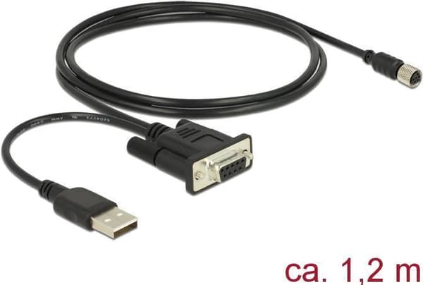 Navilock - Seriekabel - RS-232 - 6-stift M8 (F) till USB, DB-9 - 1,2 m - Svart (62875)