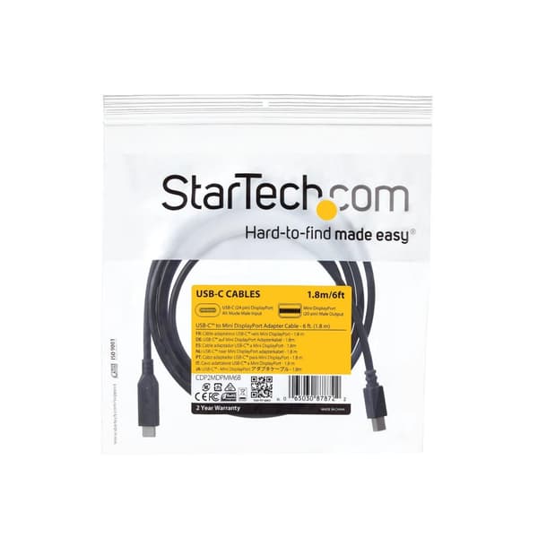 StarTech.com 6ft USB-C til Mini DisplayPort-kabel 4K 60Hz Sort
