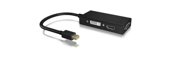 ICY BOX IB-AC1032 3-i-1 adapter Mini DisplayPort (hane) till HDMI (4K Ultra HD), DVI-D eller VGA (Full HD) svart
