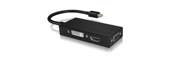 ICY BOX IB-AC1032 3-i-1 adapter Mini DisplayPort (hane) till HDMI (4K Ultra HD), DVI-D eller VGA (Full HD) svart