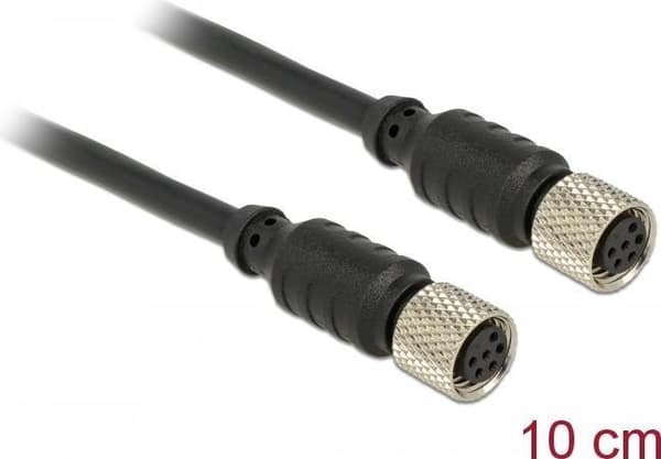 Delock M8 sensor/ställdonförlängningskabel 6-polig hona till 6-stifts hona vattentät 10 cm (12689)