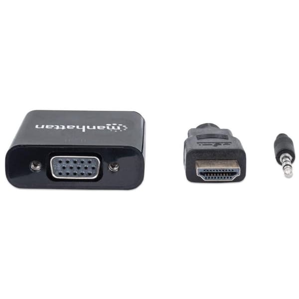 Manhattan 151559 HDMI / Jack-kontakt / VGA-adapter [1x HDMI-kontakt - 1x VGA-uttag, Jack-kontakt hona 3,5 mm] Svart 0,26 m