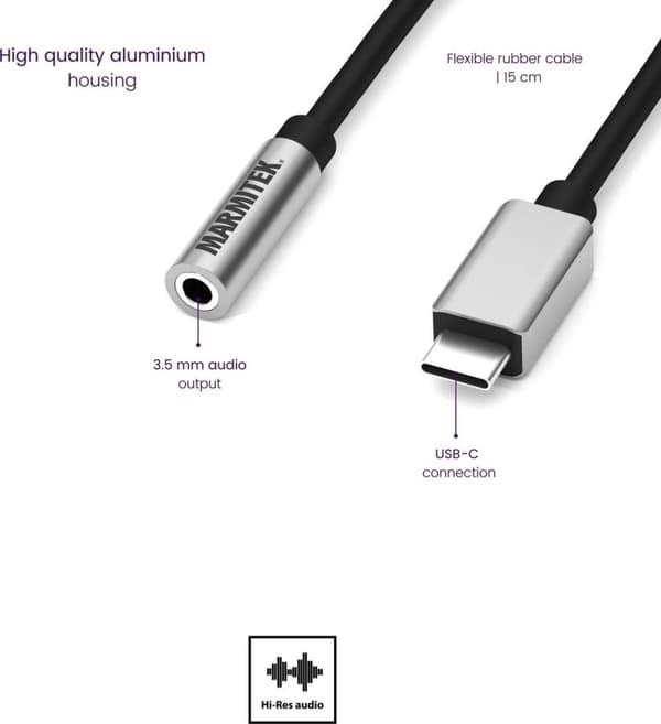 Marmitek USB C Converter - Tilslut USB-C > USBC til lydadapter - 3,5 mm stik