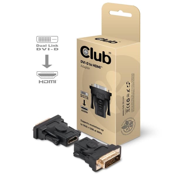 Club 3D - Videoliitäntä - HDMI / DVI - DVI-D (M) - HDMI:hen, 19-nastainen (F) (CAA-DMD>HFD3)