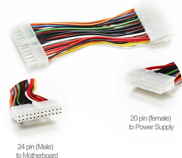 S-Impuls ATX 24-pin (m) - ATX 20-pin (v) strømkabel - 0,15 meter