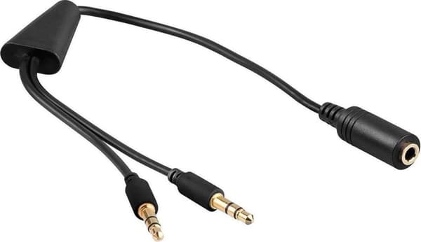 Goobay 2x 3,5 mm > 3,5 mm 4-benet headset-adapter (CTIA/AHJ) / guldbelagt - sort - 0,40 meter