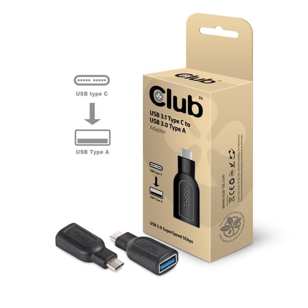 club3D USB 3.2 Gen 1 (USB 3.0) Adapter [1x USB-C stik - 1x USB 3.2 Gen 1 socket A (USB 3.0)] CAA-1521