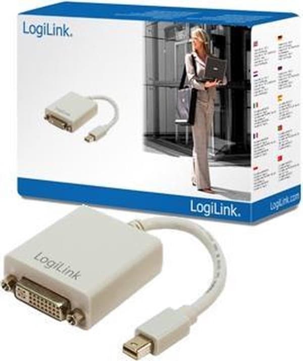LogiLink CV0037 DisplayPort / DVI-sovitin [1x Mini-DisplayPort-liitin - 1x DVI-liitäntä 24+5-napainen] Valkoinen 0,09 m