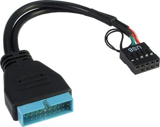 Inter-Tech - Intern USB-adapter - 19-bens USB3.0 han-header (M) - 9-bens USB-header (W) - 15 cm (USB / USB2.0 / USB3.0) - Sort (88885217)