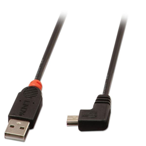 Lindy - USB-kaapeli - USB Type A 4-nastainen (M) - Mini-USB Type B (M) - 1,0 m (USB/USB2.0) - Valettu 90 asteen liitin (31971)