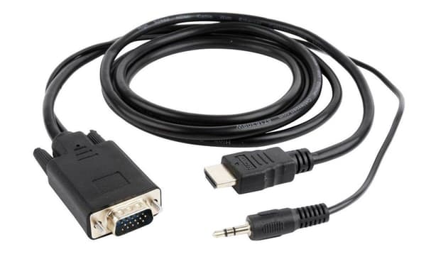 HDMI til VGA + 3,5 mm Jack kabel / sort - 3 meter