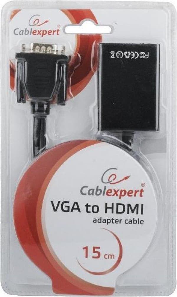 Gembird A-VGA-HDMI-01 videokabeladapter 0,15 m HDMI Typ A (Standard) VGA (D-Sub) Svart
