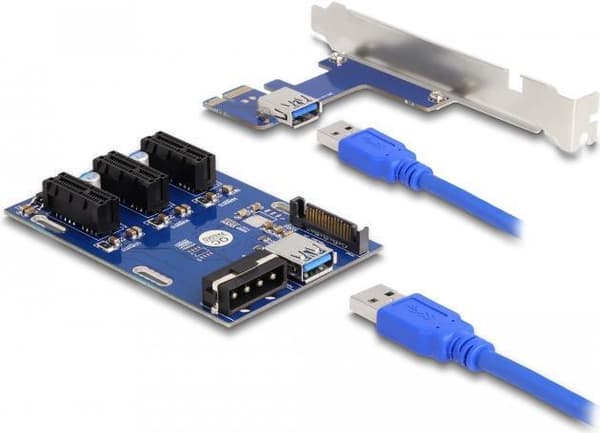 Delock Riser Card PCI Express x1 till 3 x PCIe x1 med 50 cm USB-kabel (41442) Blå