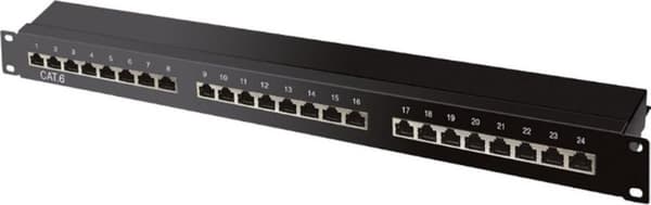 CAT6 Gigabit 19'' Patch Panel 1U med 24 porte - skærmet / sort