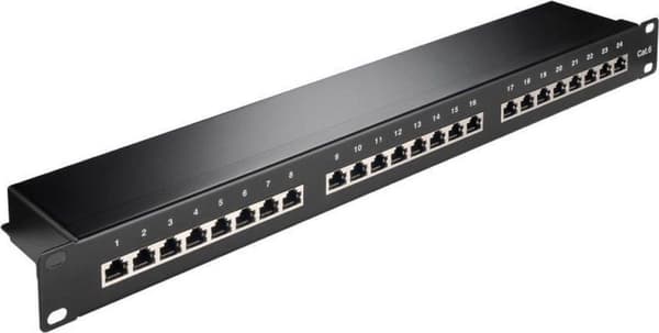 CAT6 Gigabit 19'' Patch Panel 1U med 24 porte - skærmet / sort